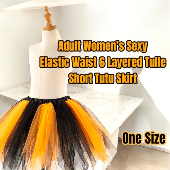 Women's Tutu Tulle Petticoat Ballet Bubble Skirts Short Fluffy, Orange/Black OS - Picture 1 of 11